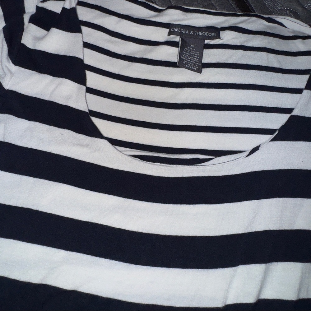 Chelsea & Theodore T Shirt Dress, Navy White Stripe, M, Lined, Rayon, Nautical​​ - Picture 11 of 11